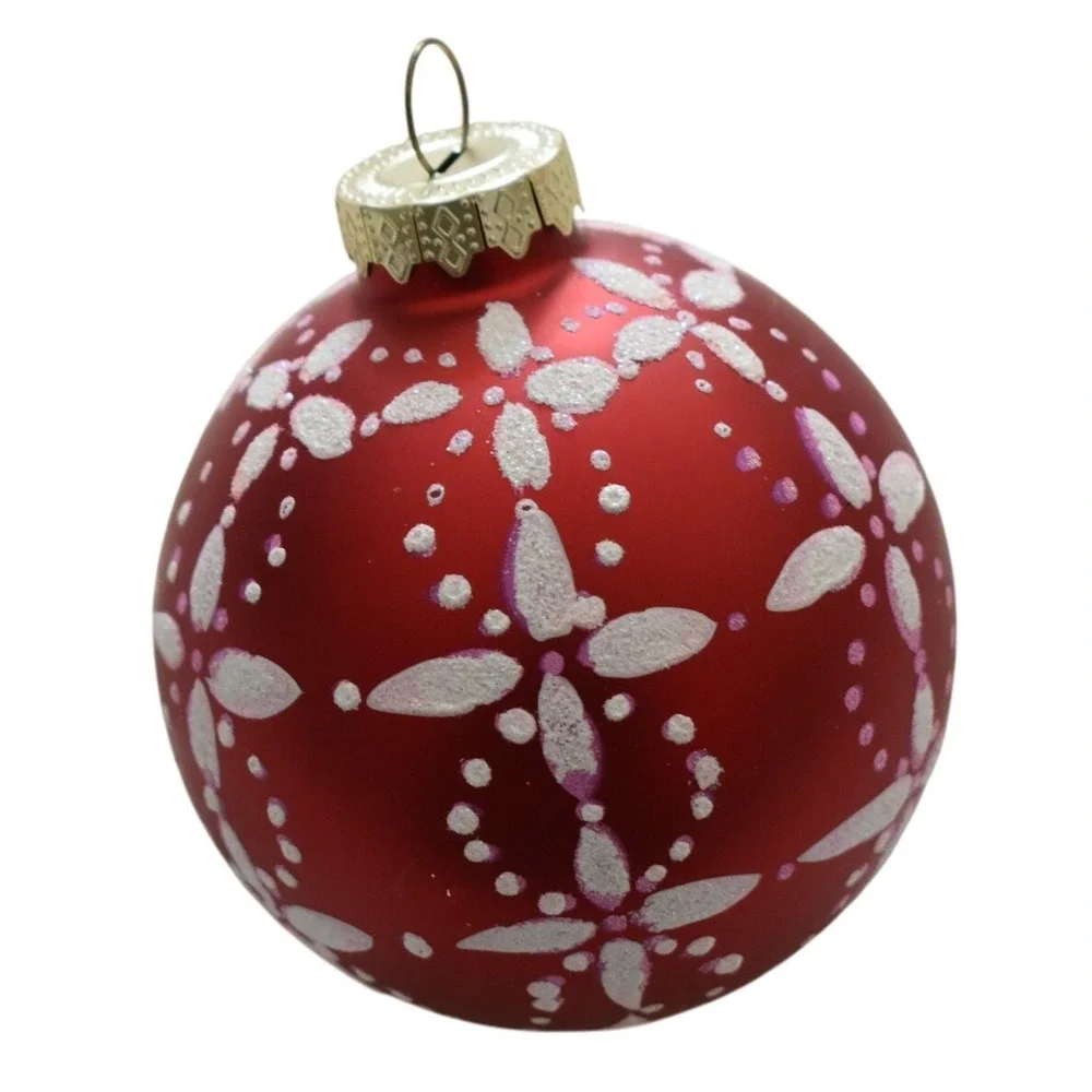 Set of 8 Vintage Glass Christmas Ornaments Red Green Glitter - Picture 4 of 9